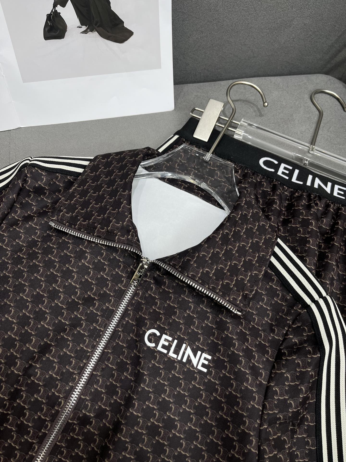 Комплект Celine 2404-24ss весна/лето: топ и юбка с воротником-молнией, черный.