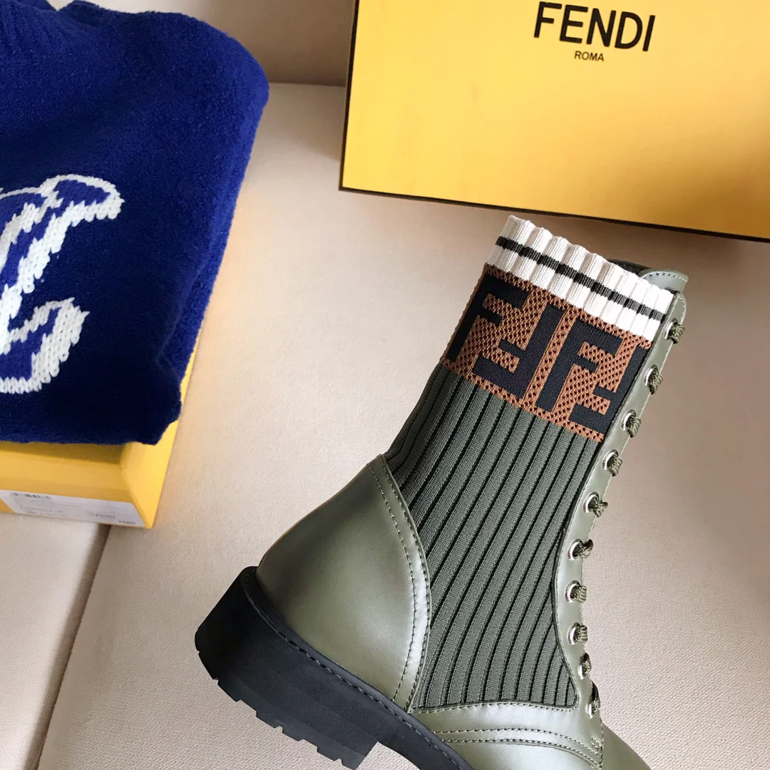 Ботинки-носки Fendi до середины икры - зеленые
