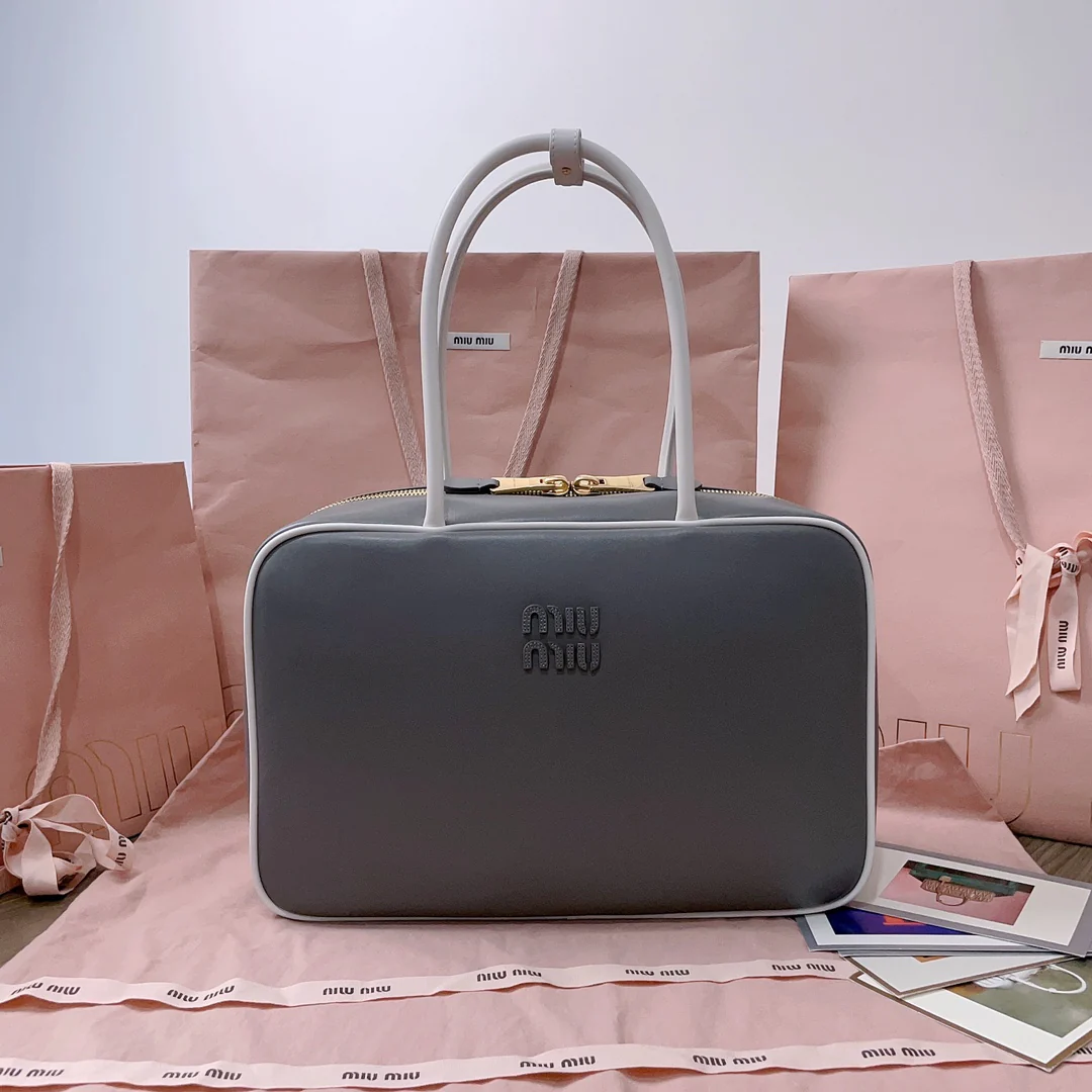 Miu Miu-5bb117-Двухцветный портфель в стиле пэчворк-серый