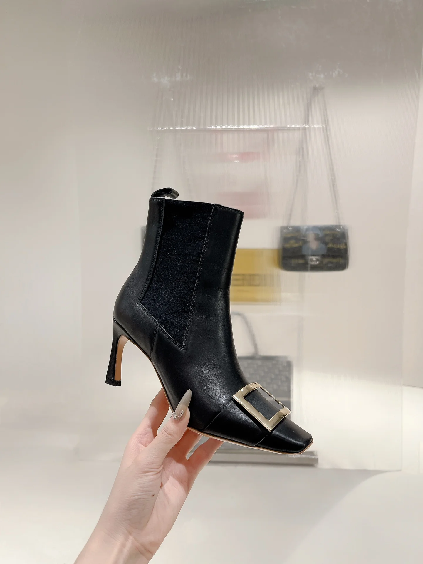 Кожаные ботинки RV-2024, 7 см, черные.