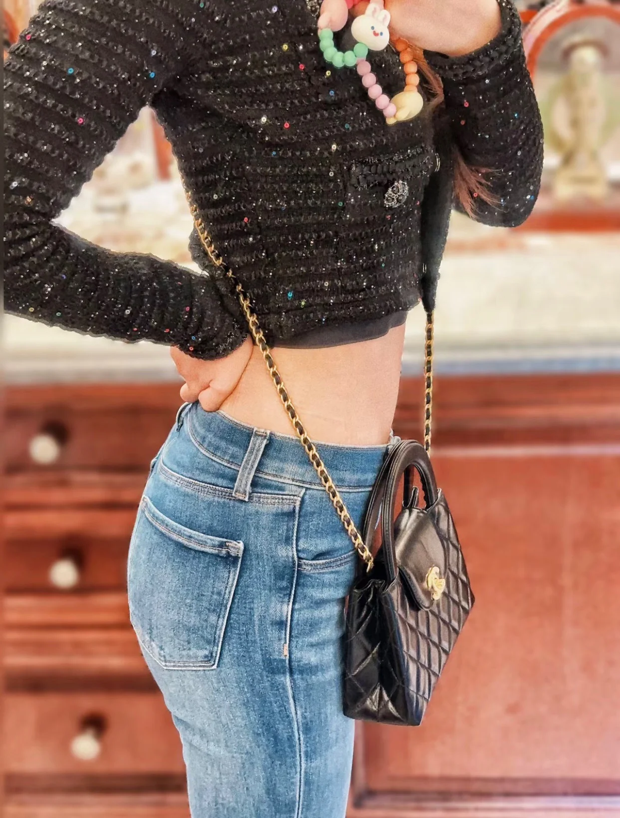 Сумочка Chanel Kelly Chain, большая - черная