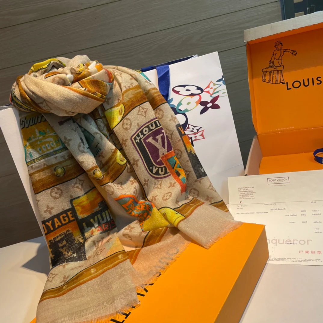 Шарф LV-2024 с буквенным узором, 110-200-желтый