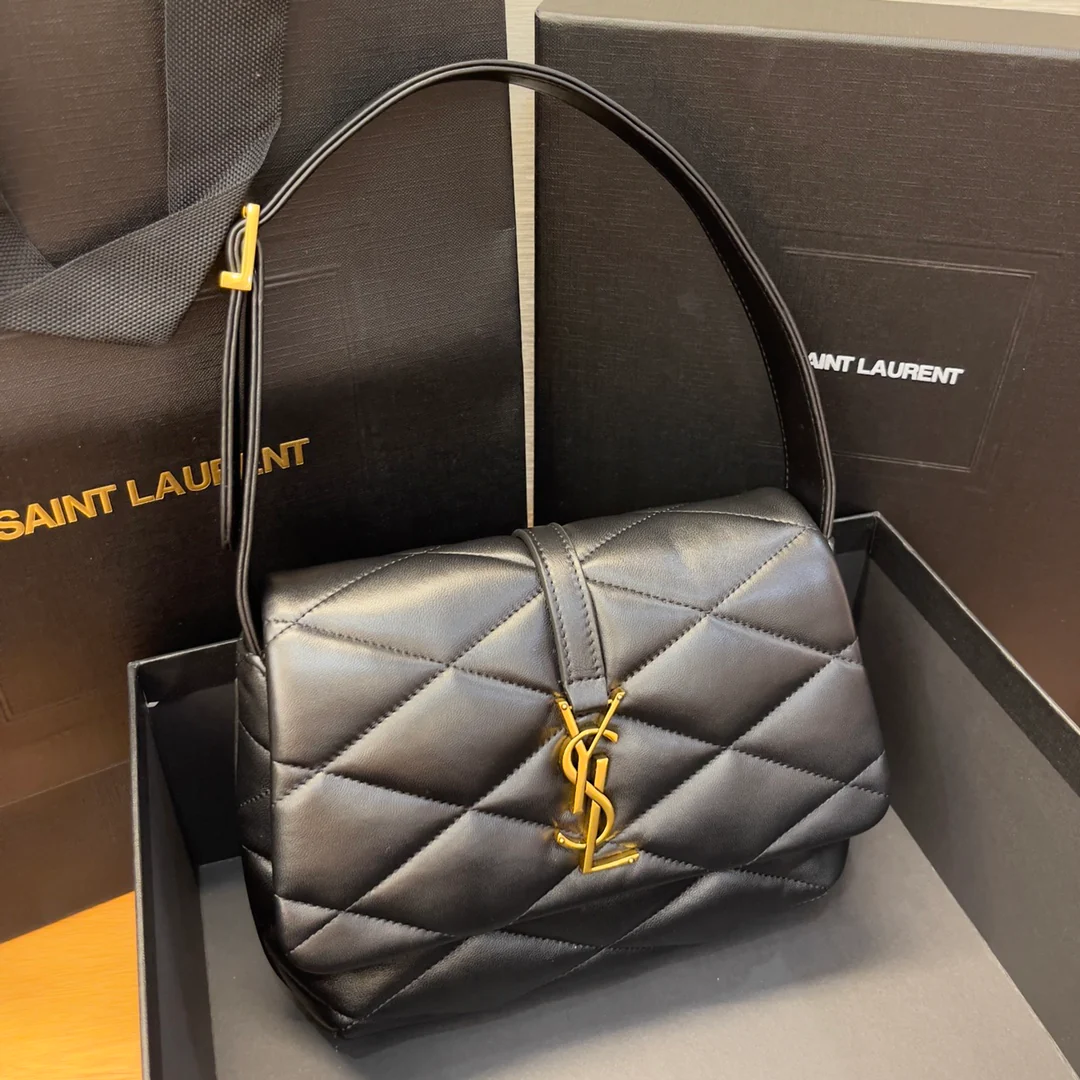 Стеганая сумка через плечо YSL из овечьей кожи - черная