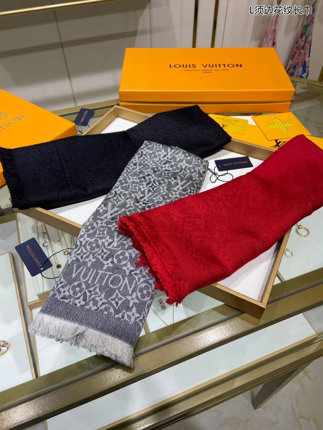 LV - Длинный шарф с бахромой - 60 - Шелк высшего качества - 40 - Шерсть - 1