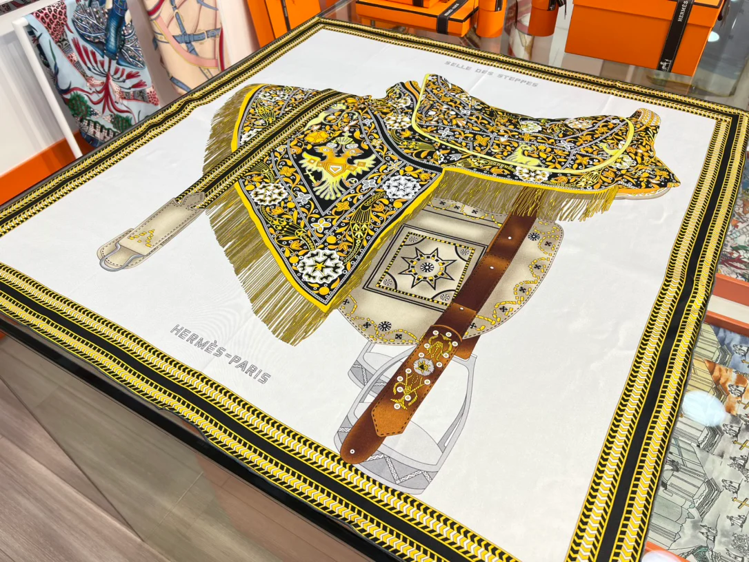 Шелковый шарф Hermes 90 - Prairie Saddle
