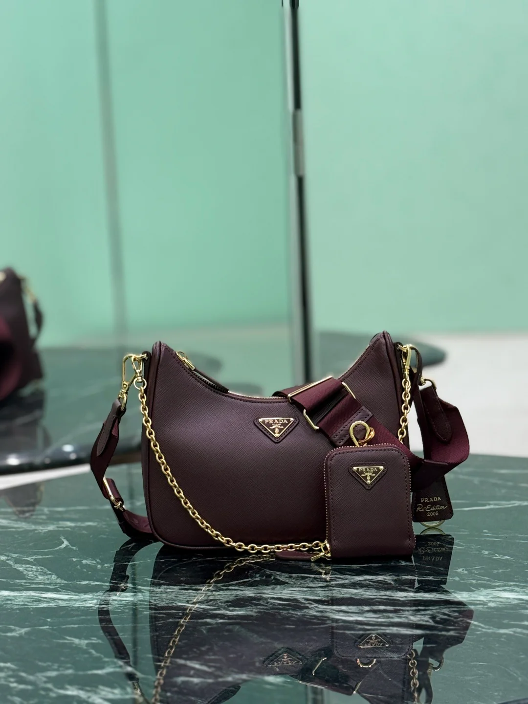 Сумка-хобо Prada-1BH204 3-в-1, бордовая