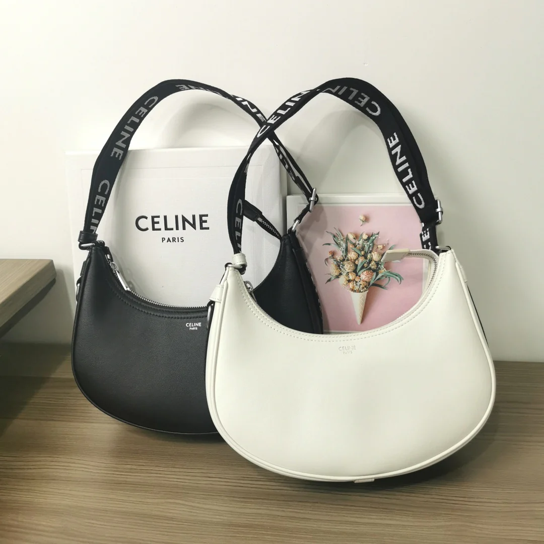 Сумка Celine через плечо - холщовая, с логотипом и плечевым ремнем - черная