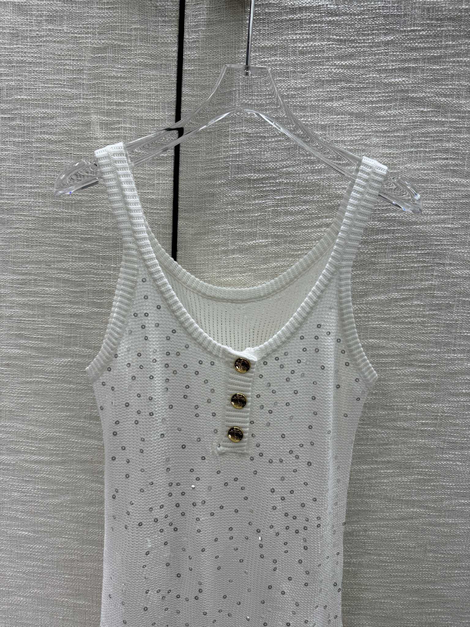 Вязаное платье-жилет Celine 2404 с пайетками - белое