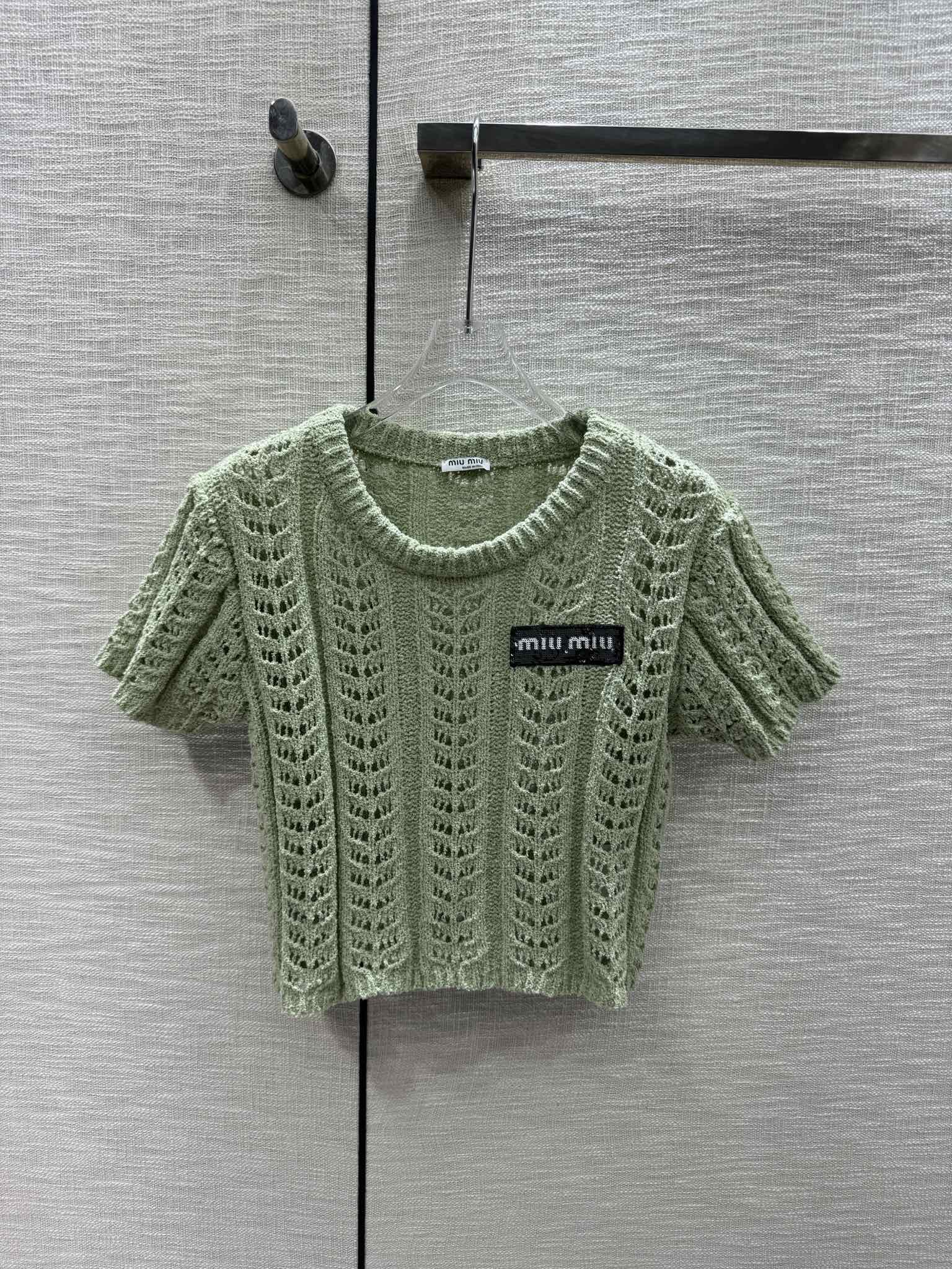 Miu Miu - 2404 - Ажурная вязка, короткие рукава - Зеленый