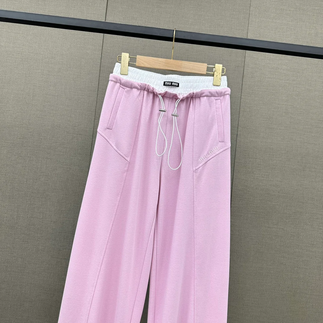 Miu Miu 2404 - Брюки с широкими штанинами и завязками в форме цветочного бутона - Розовые