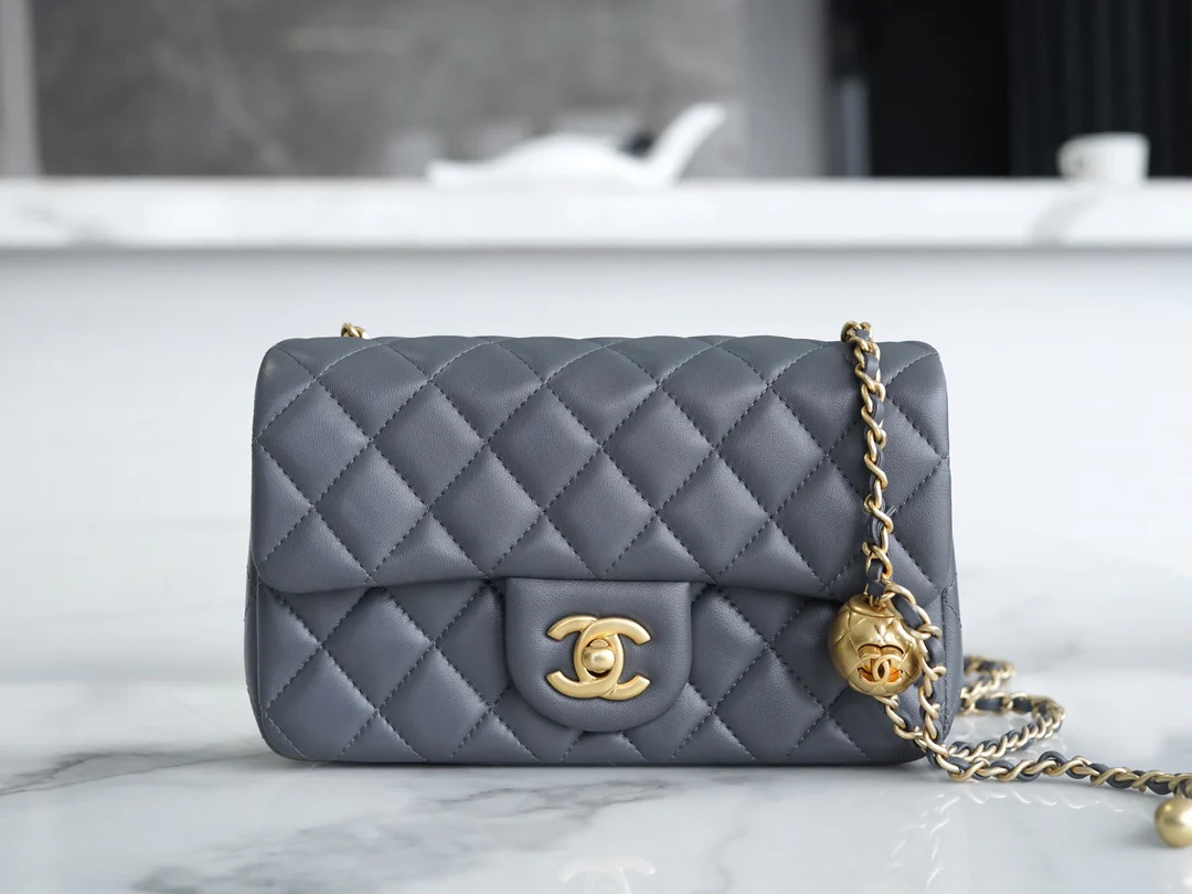 Chanel 23k Gold Globe Square Fat Size Dark Gray Large
