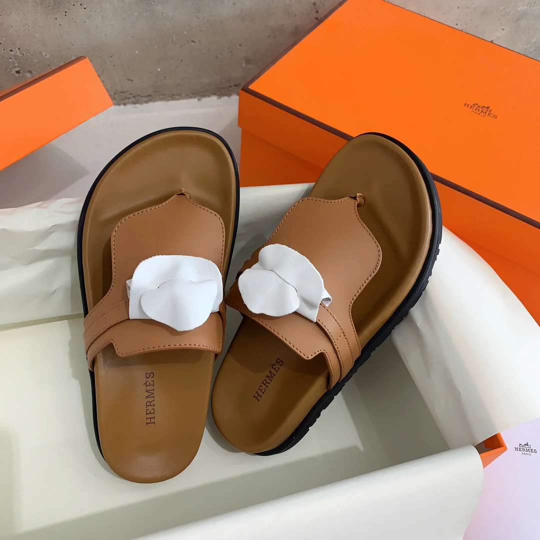 Шлёпанцы Hermes Kelly - верблюжий - 1