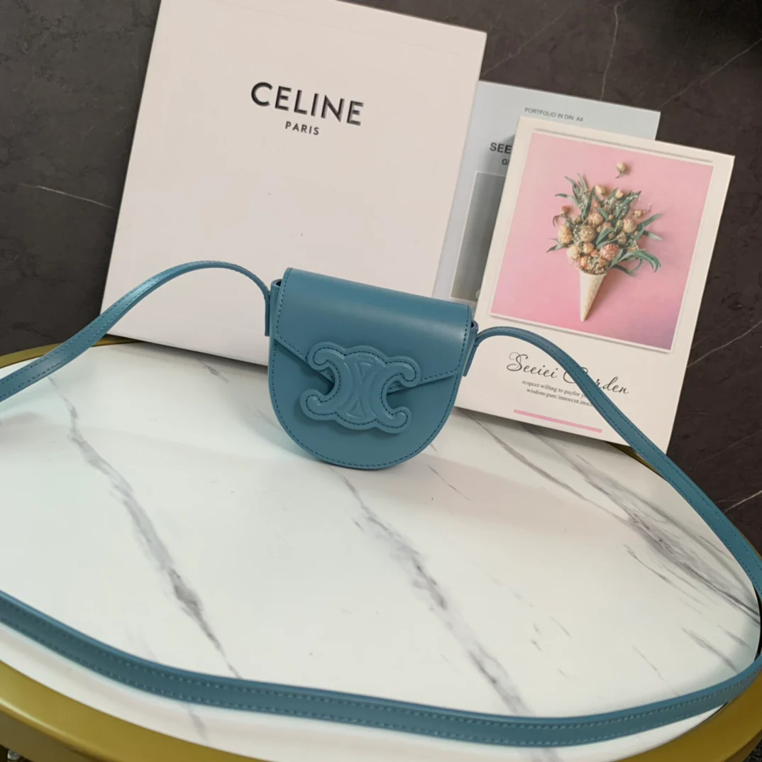 Седельная сумка Celine Cuir Besace - мини - синяя