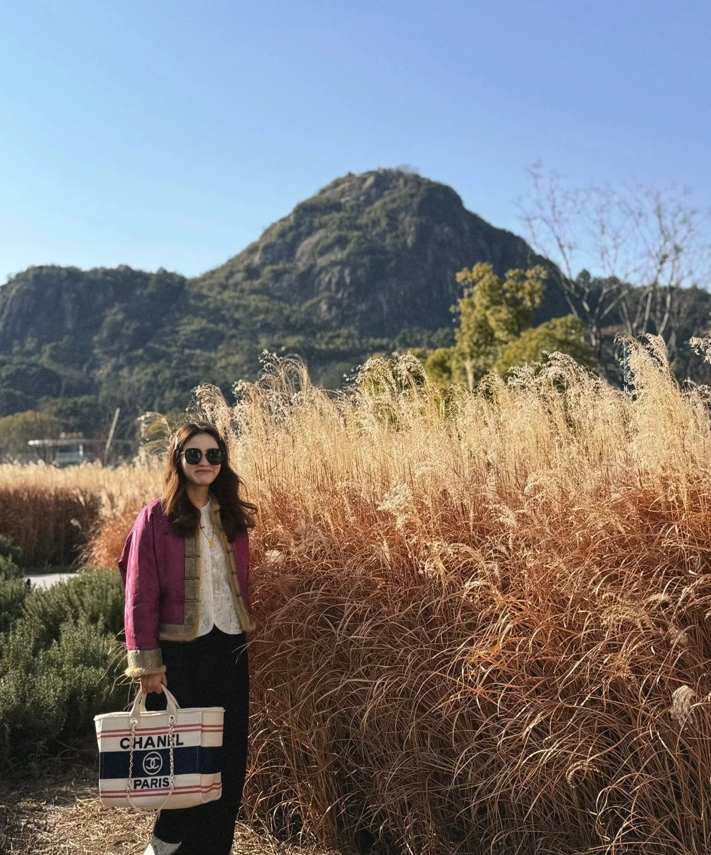 Пляжная сумка Chanel 25c, косметичка, красно-синяя.