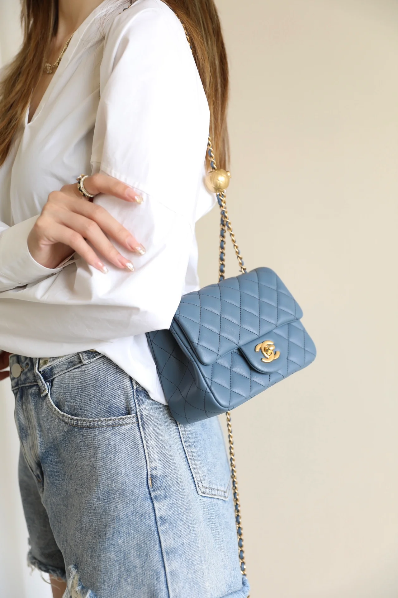 Chanel - CF Golden Ball Square Fat Man - Denim Blue