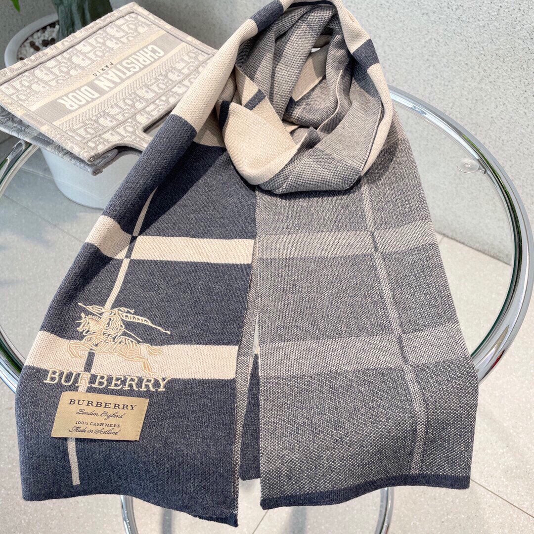 Классический шарф для верховой езды Burberry - Размер 32 - 180 см - 100 г - Импортный вязаный кашемир