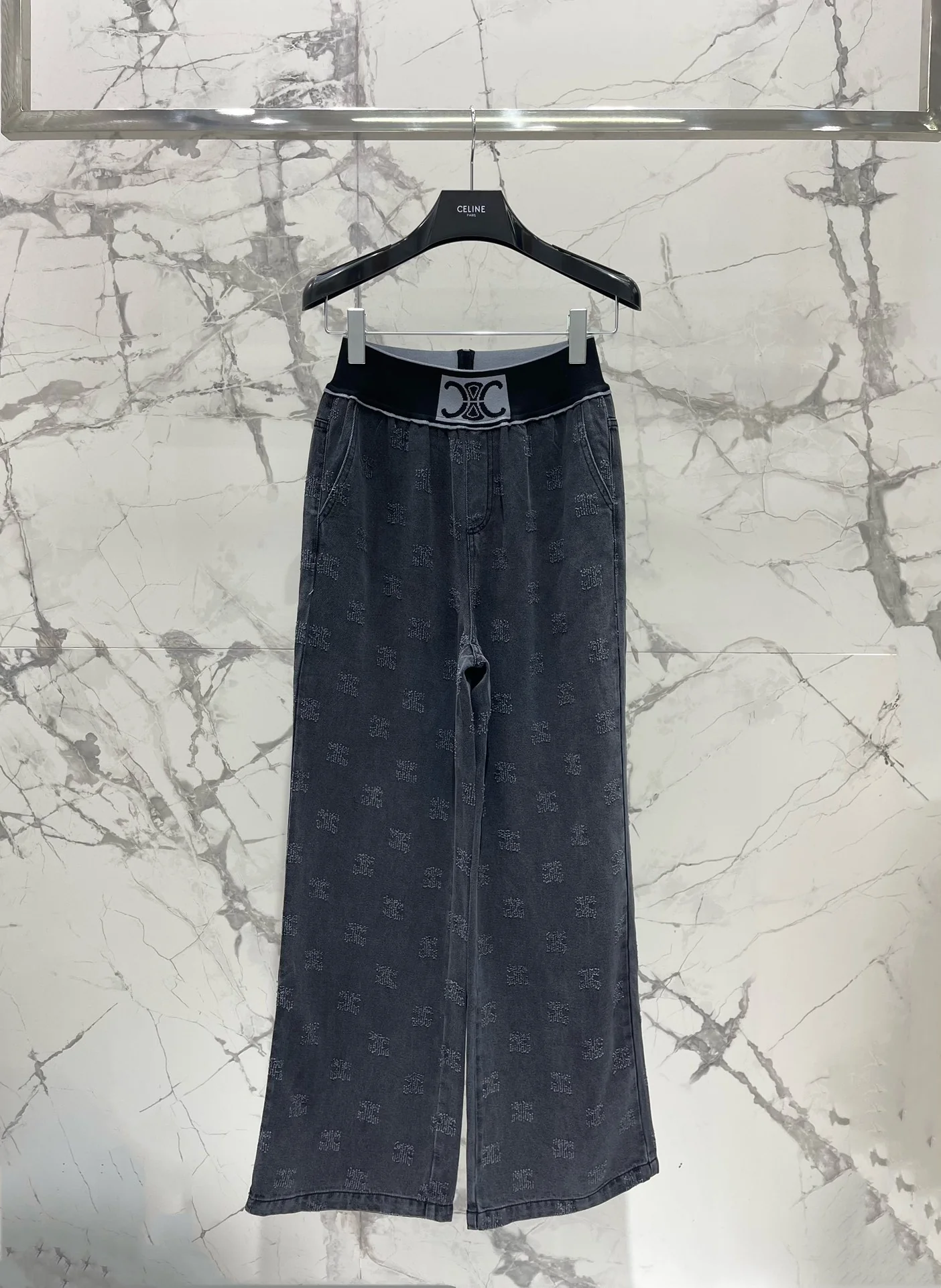 Celine - 2403 - Весенне-летняя новинка: темно-серые шелковые брюки с широкими штанинами