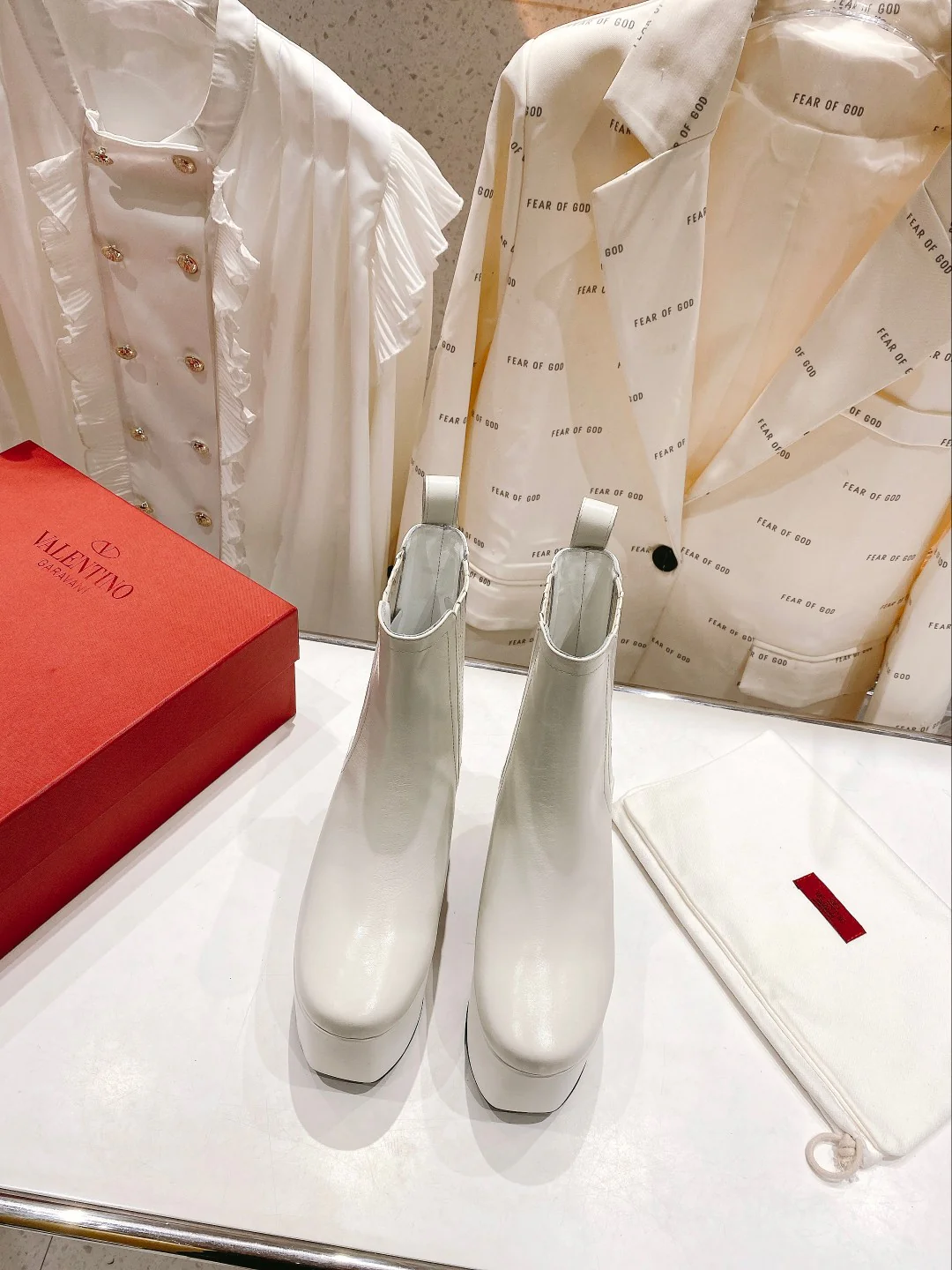 Ботильоны на платформе Valentino - белые