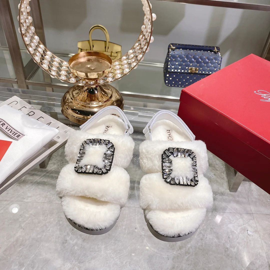 Обувь RV Shoes - Новинка 2023 года - Шерстяные тапочки с пряжкой и стразами