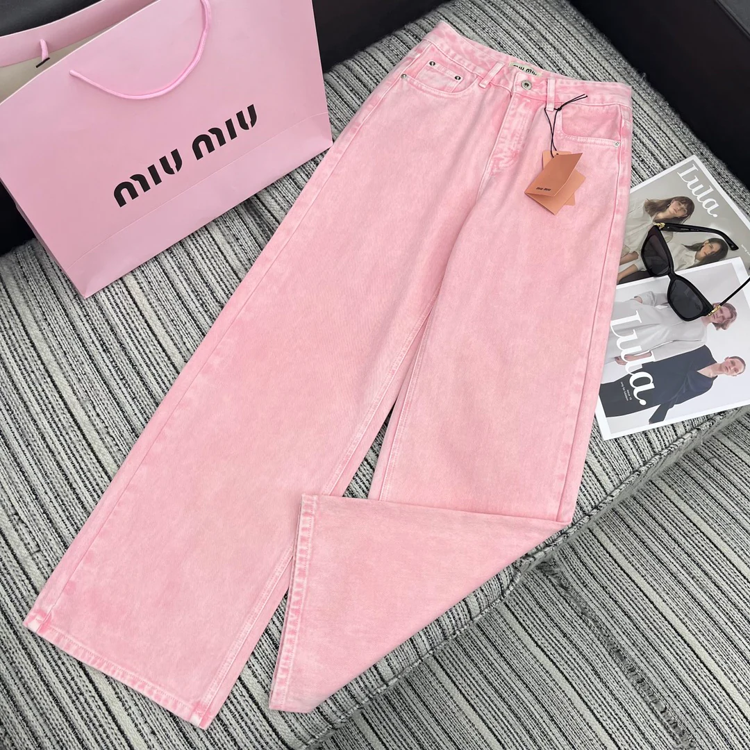 Miu Miu - 2404 - Коллекция весна/лето 2024 - Новые прямые джинсы Miu - Розовые