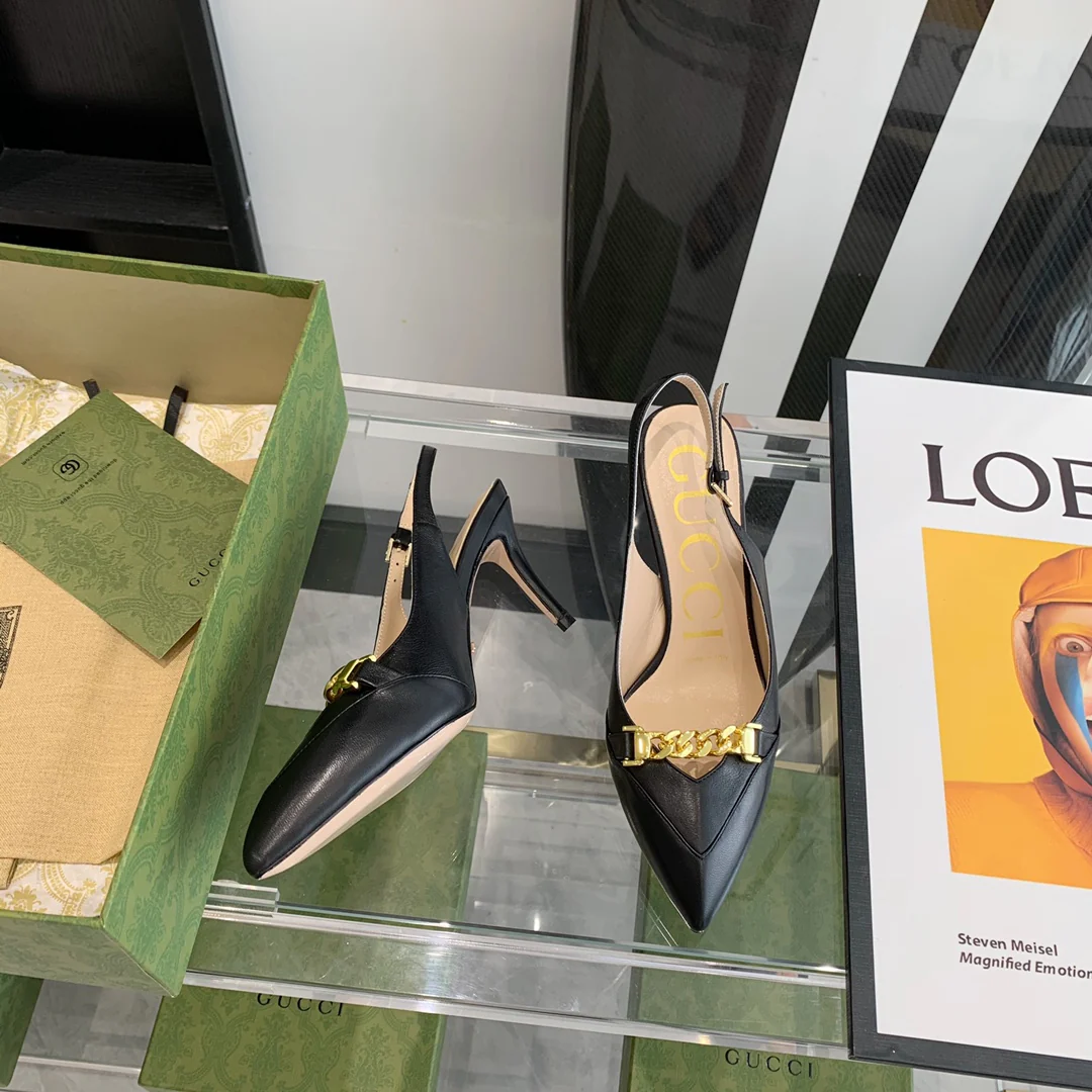 Туфли на высоком каблуке Gucci в стиле ретро с острым носком - 2