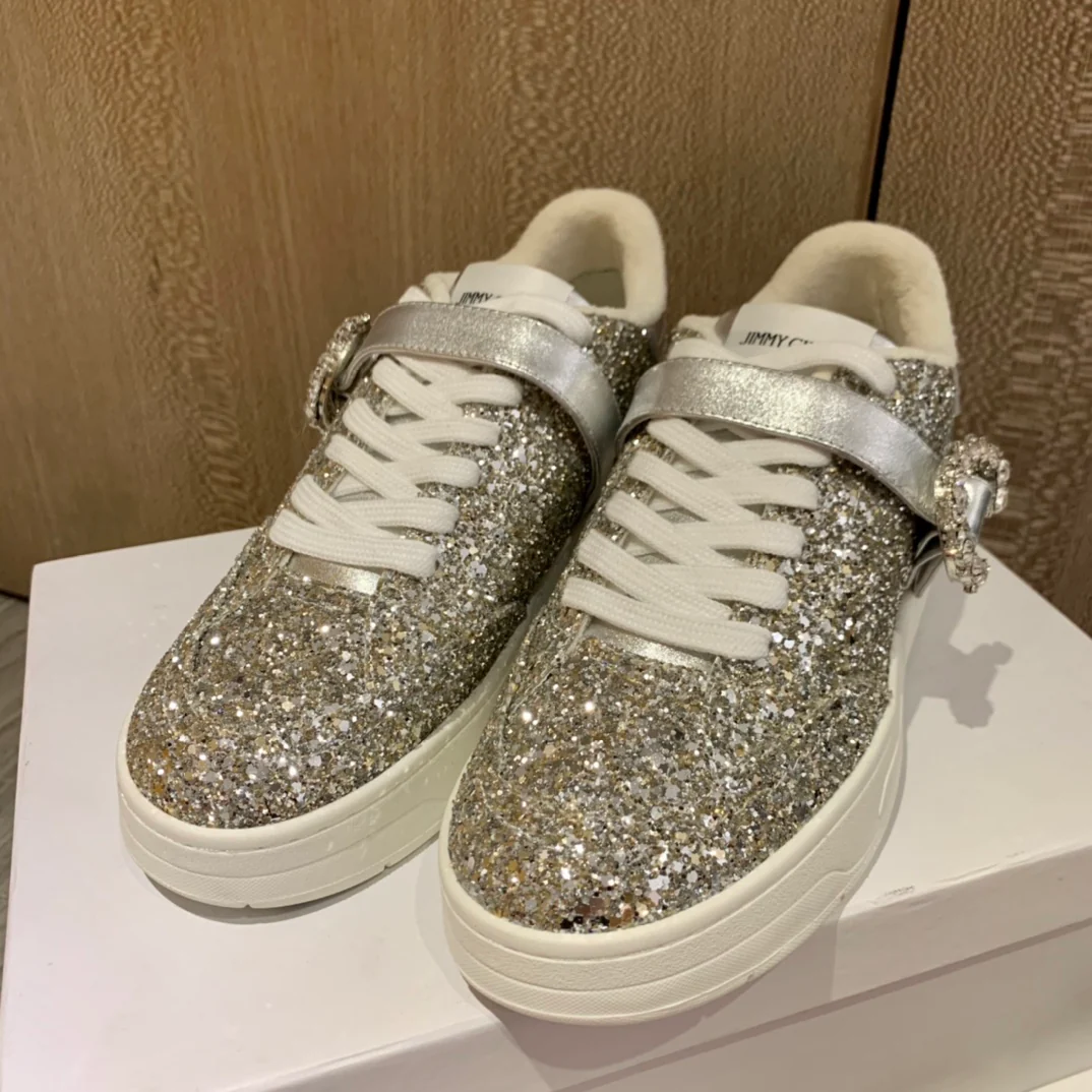 Кроссовки Jimmy Rhinestone Buckle White Sneakers Series - Облегающая обувь - 2