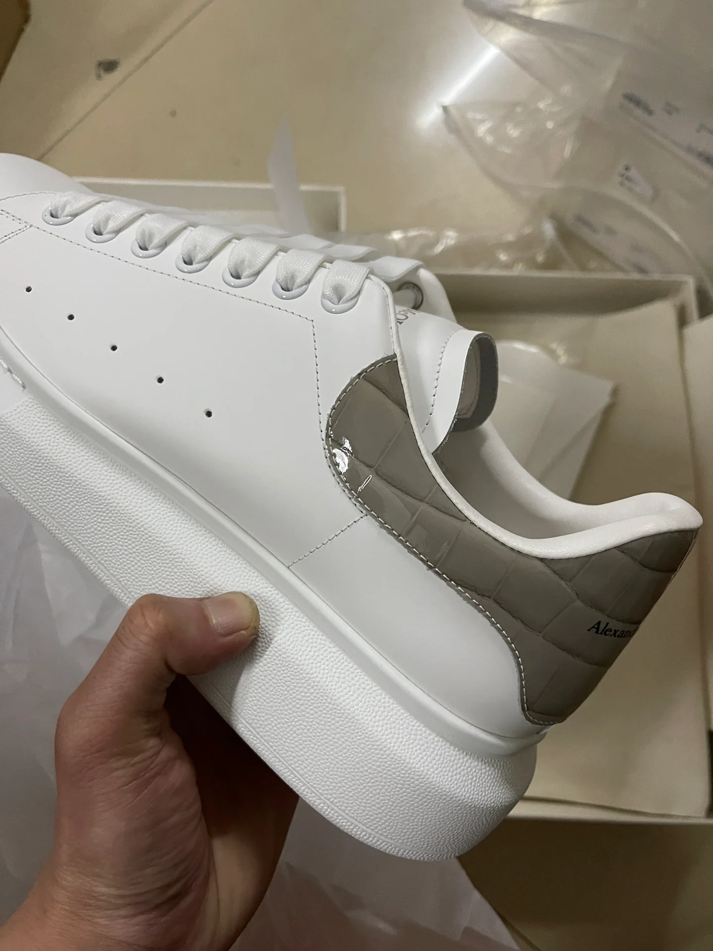 Классические белые кроссовки McQueen - унисекс - серая клетка - премиум-издание