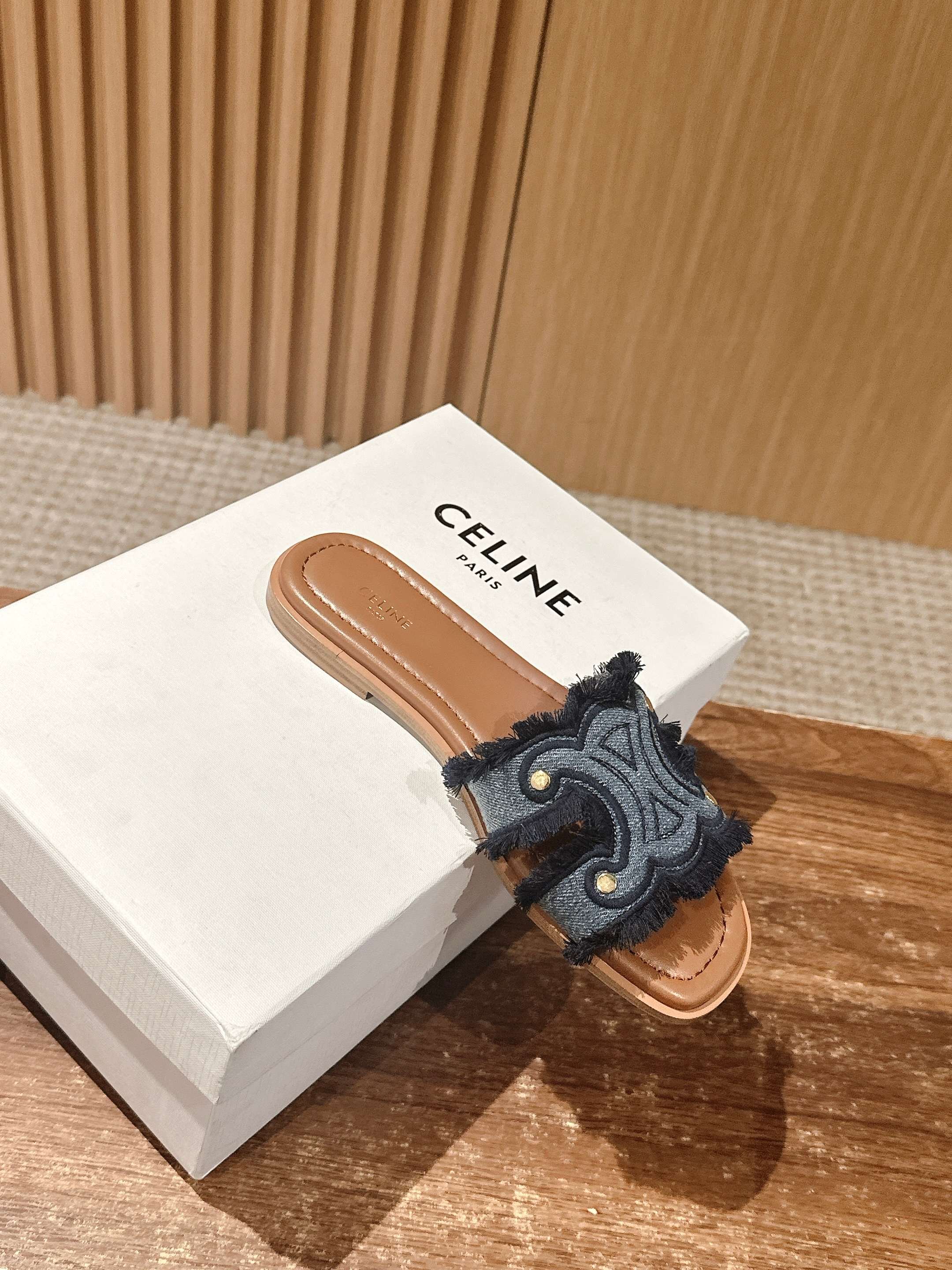 Тапочки Celine Arc de Triomphe - джинсово-синие