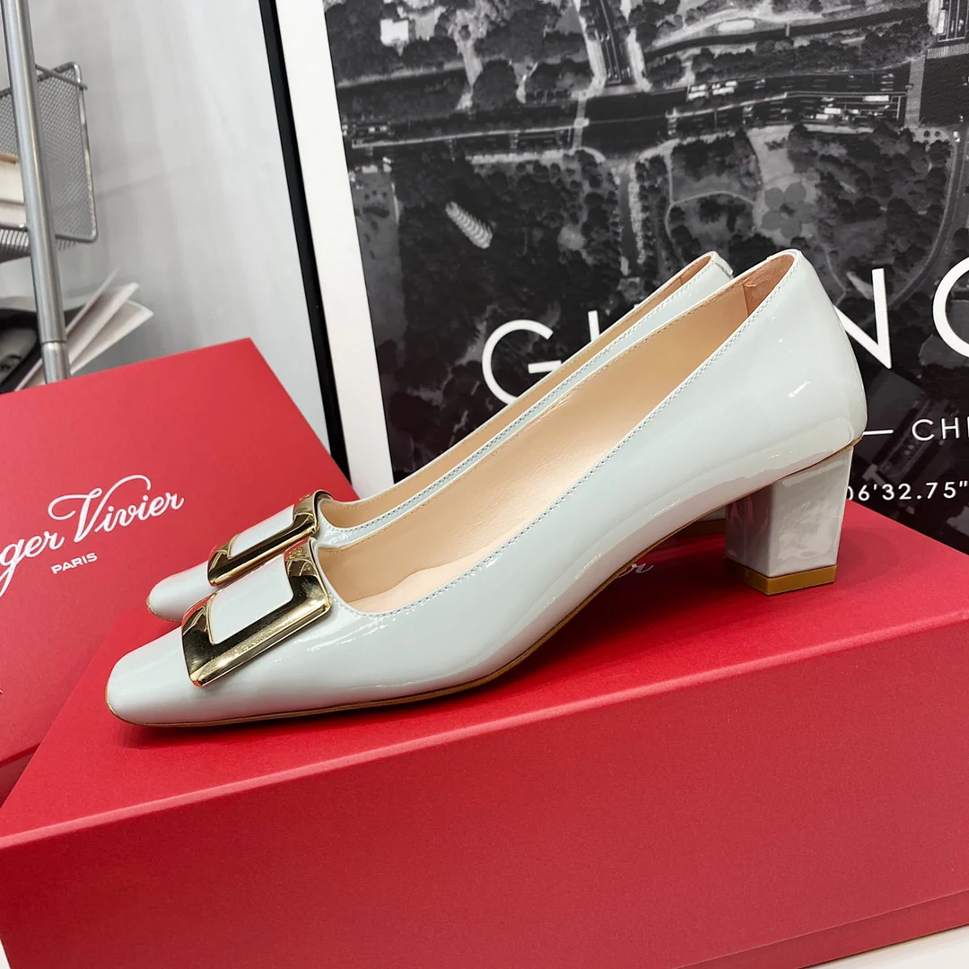 Блочный каблук RV-4-5 см - светло-голубой