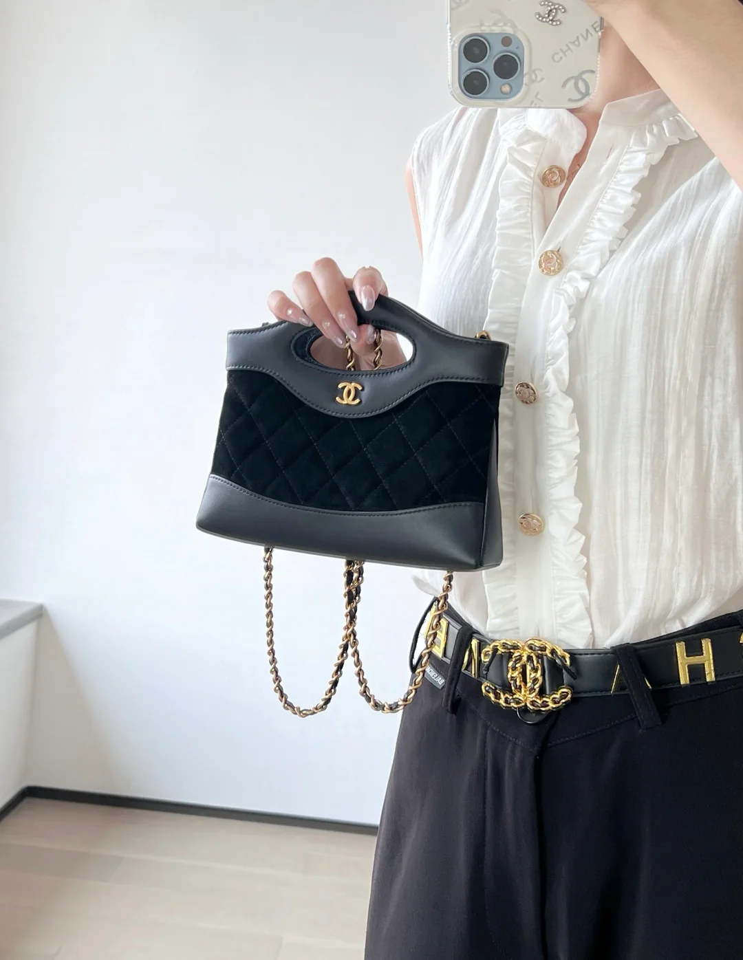 Сумка Chanel 25p nano31, замша, черная.