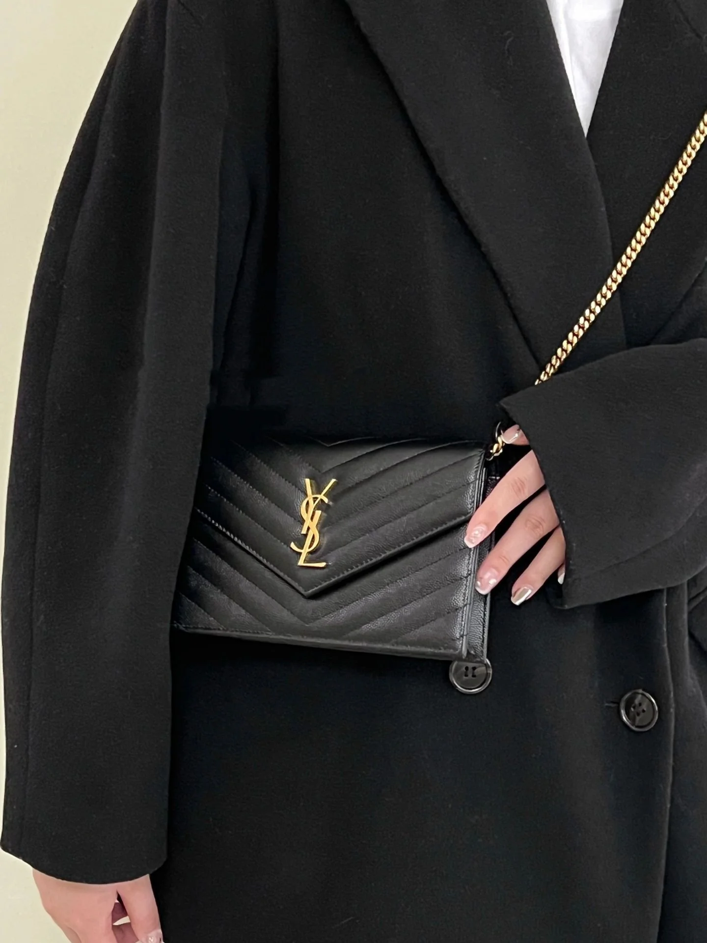 YSL Monogram Caviar WOC Black with Gold Buckle 19cm