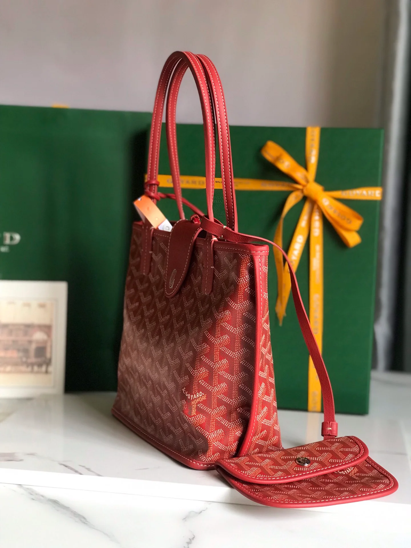 Двусторонняя сумка Goyard из телячьей кожи с узором - красная