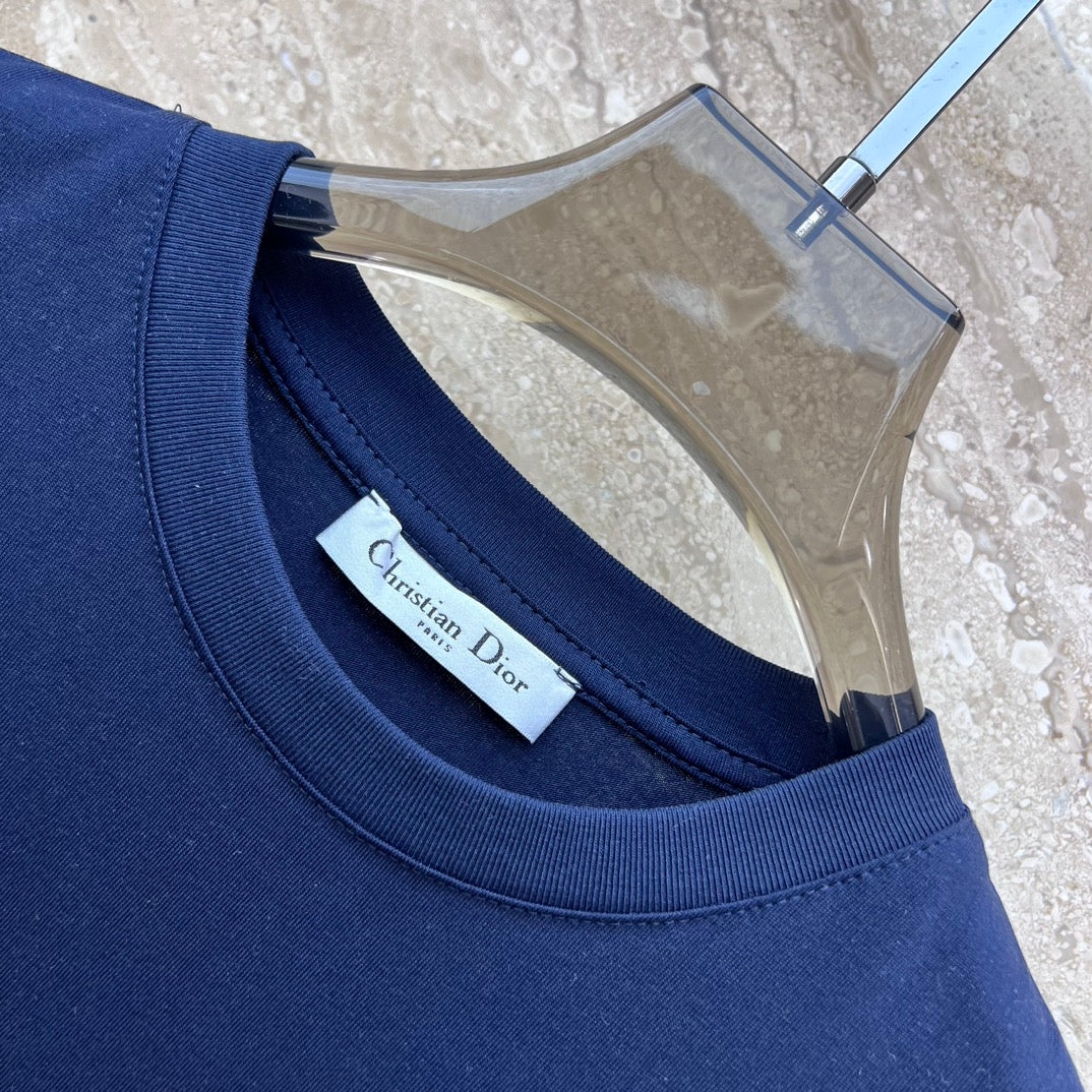 Новинка сезона весна/лето 2024 - Футболка с коротким рукавом и круглым вырезом, с вышивкой в ??виде щенка - синяя