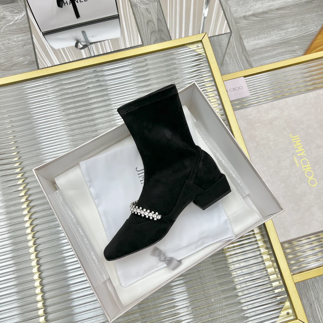 Ботильоны Jimmy с квадратным носком и стразами на цепочке - черные