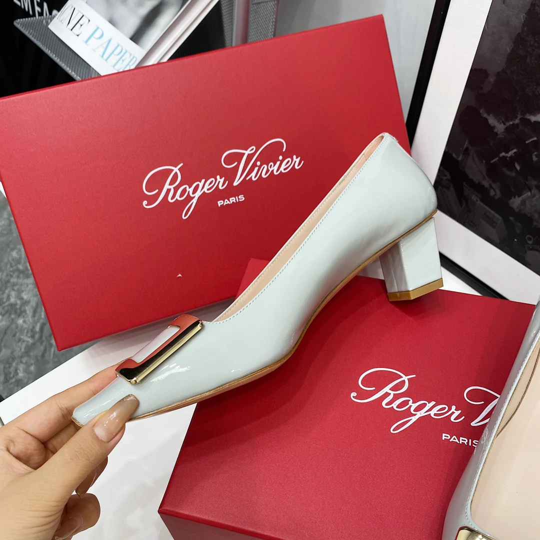 Блочный каблук RV-4-5 см - светло-голубой