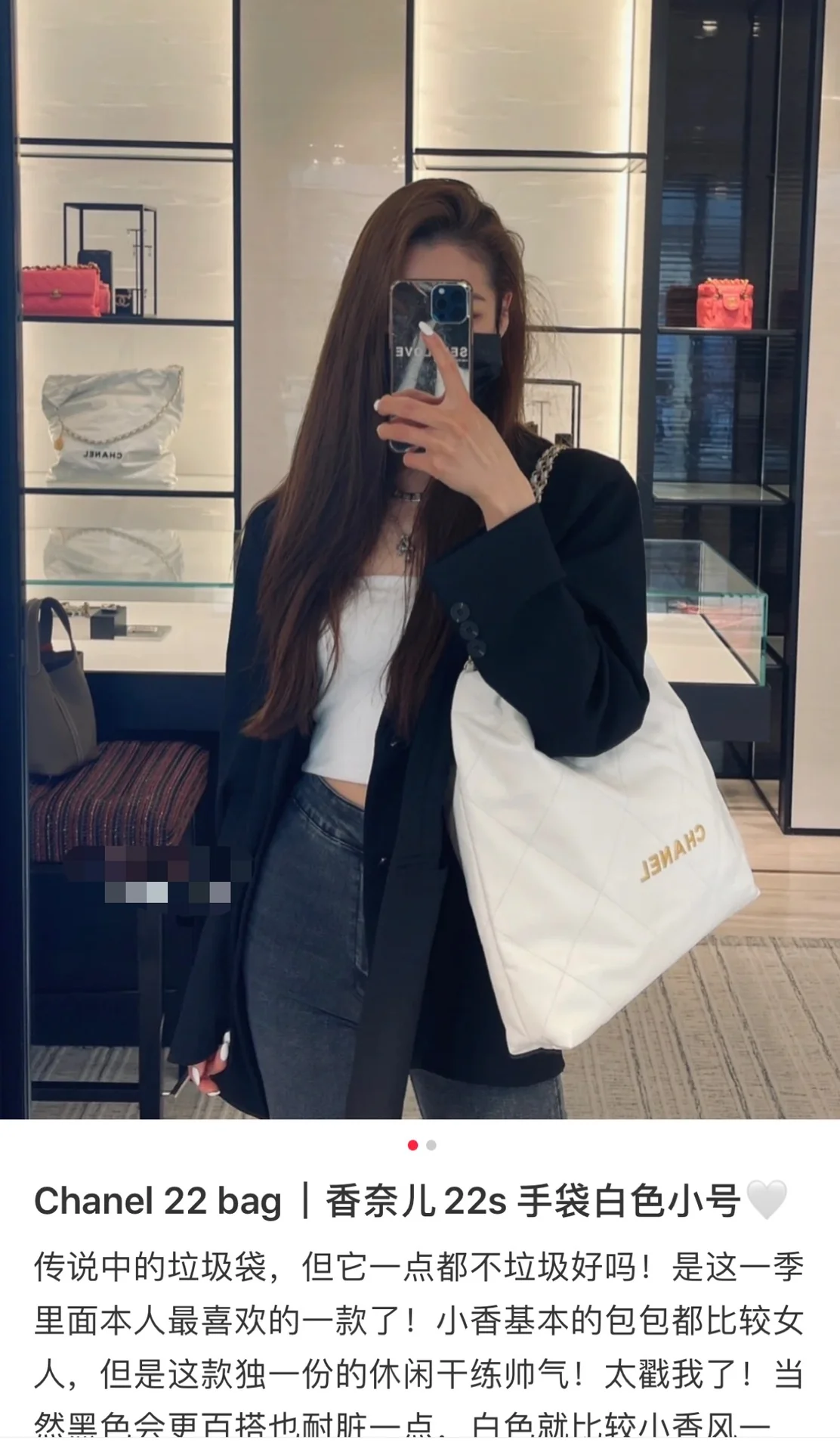 Сумочка Chanel No. 22 — маленькая, из белого золота.