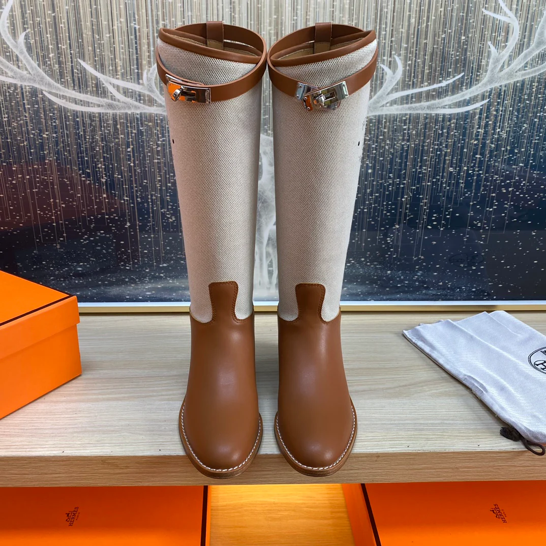 Новинка 2023 года от Hermes - Двухцветные ботинки с 3D-эффектом - Кофейно-коричневый