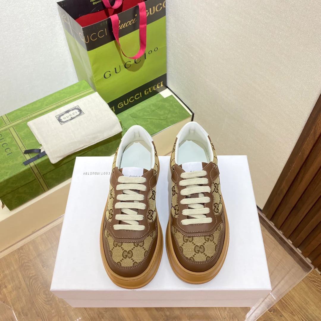 Белые кроссовки на платформе Gucci - унисекс - коричневые