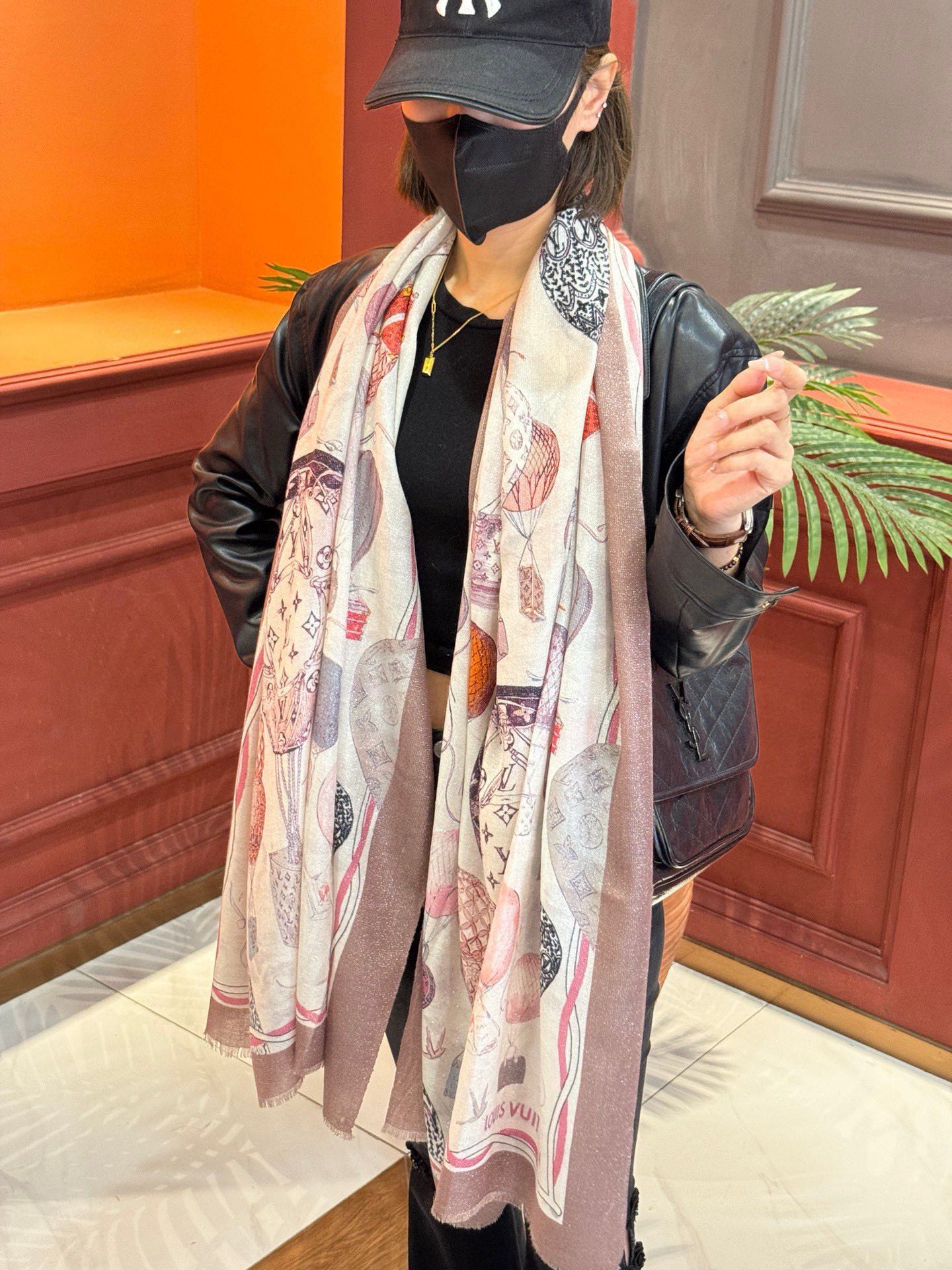 LV-2024-Длинный шарф с изображением воздушного шара-100-200-Коричневый