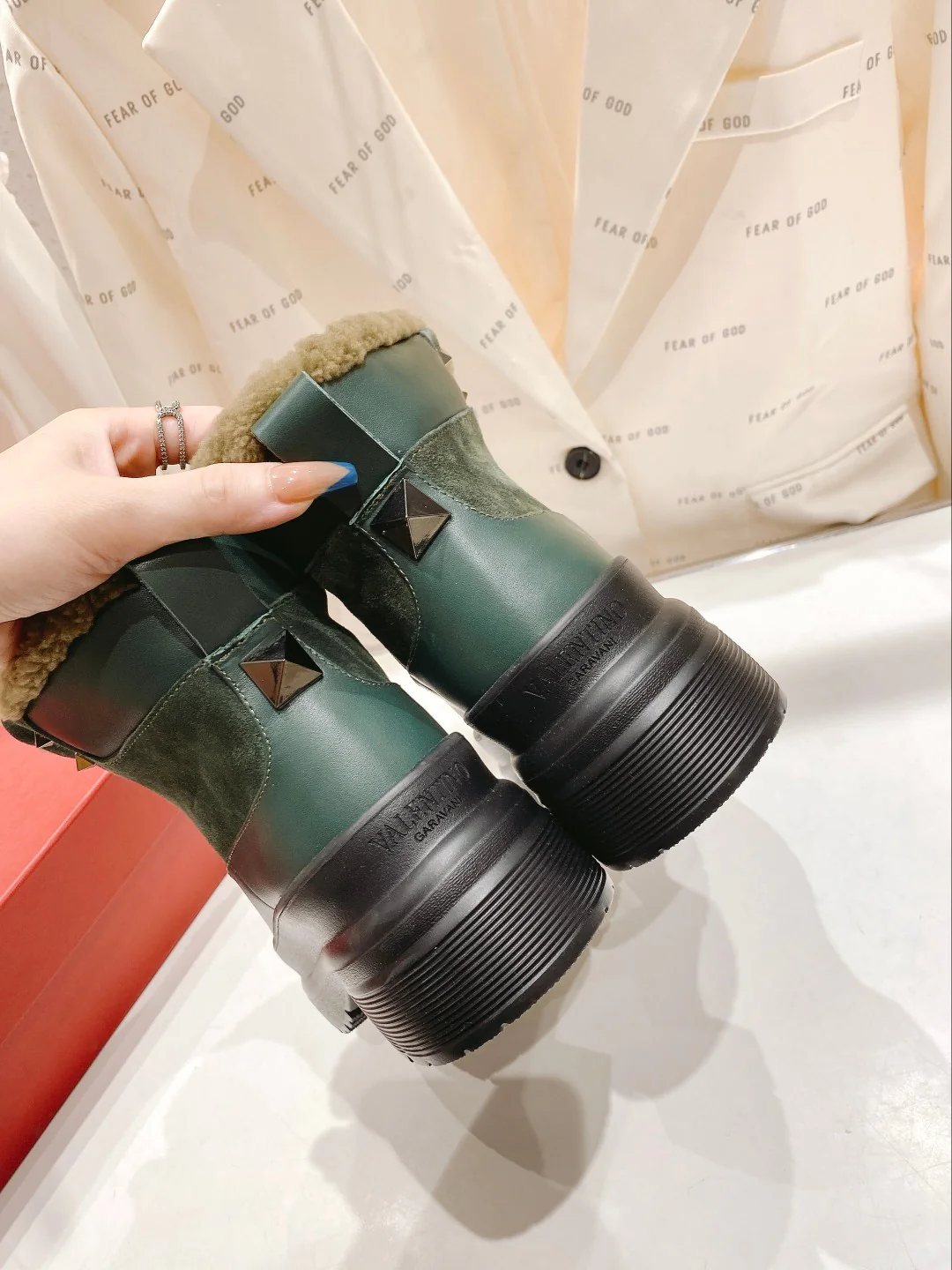 Valentino - Сапоги средней высоты из овечьей шерсти - зелёные