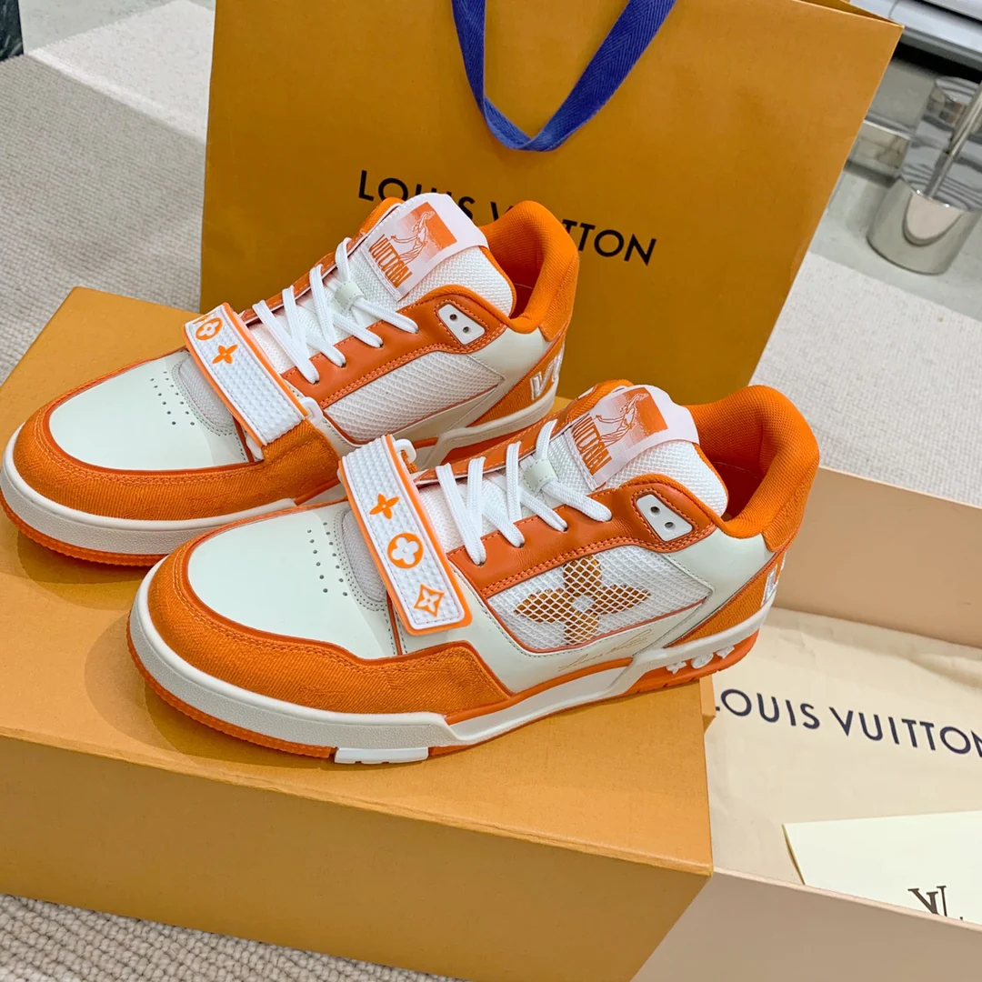 Кроссовки LV Trainer Series - Джинсовые на липучках - Спортивная обувь - Унисекс - Оранжевые