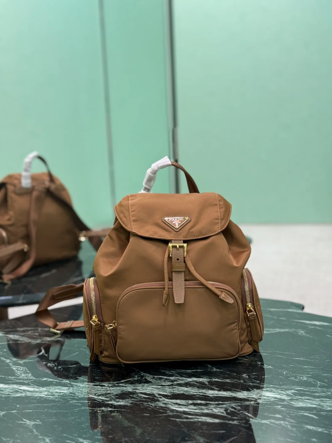 Металлический рюкзак Prada-1BZ081, коричневый.