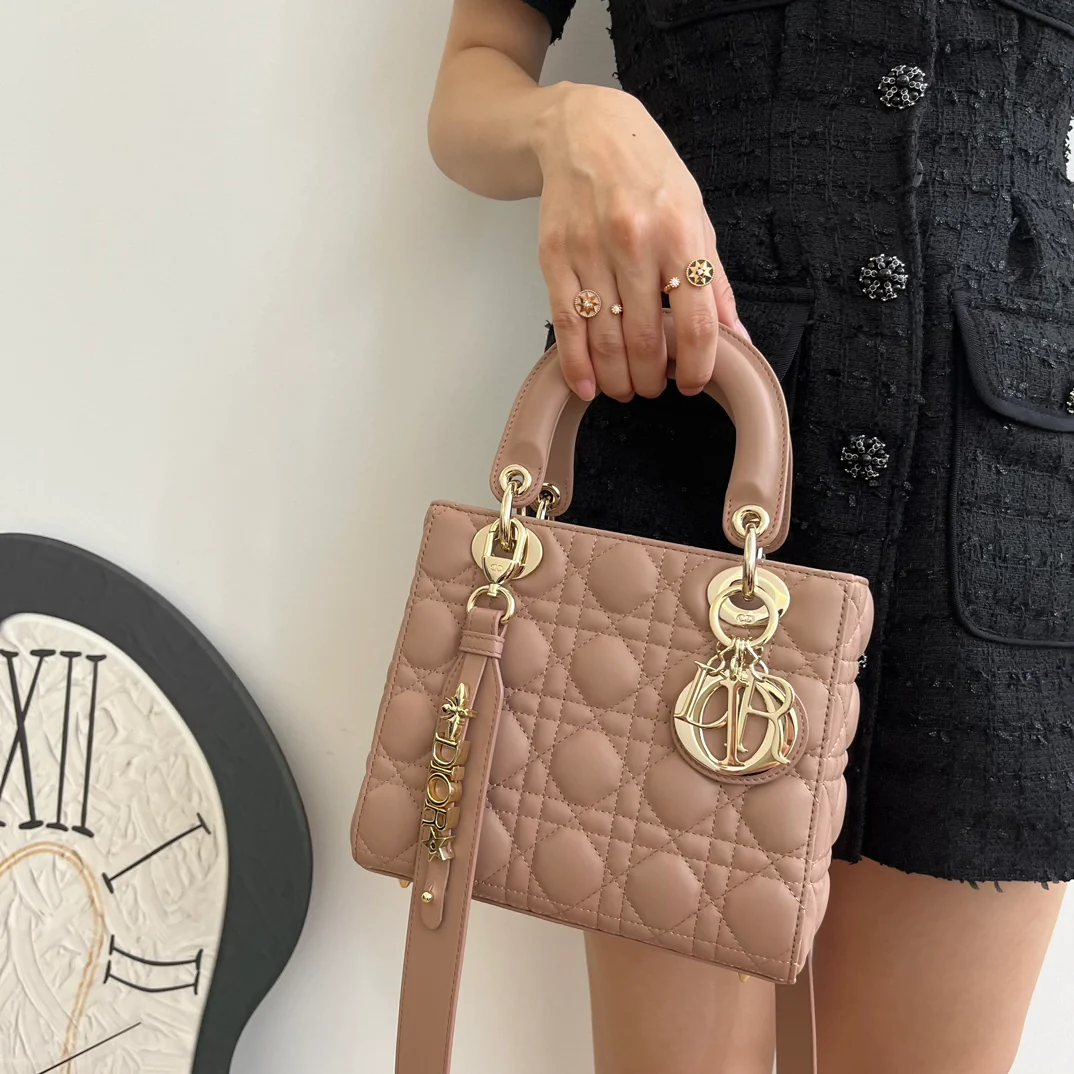 Коллекция Dior Lady - Пыльно-розовый цвет с золотой фурнитурой - Маленький размер