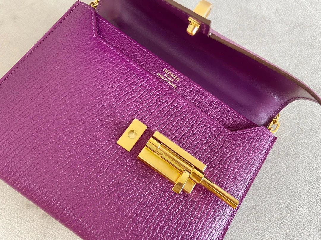 Hermes Verrou Mini Goatskin P9 Anemone Purple Gold Buckle