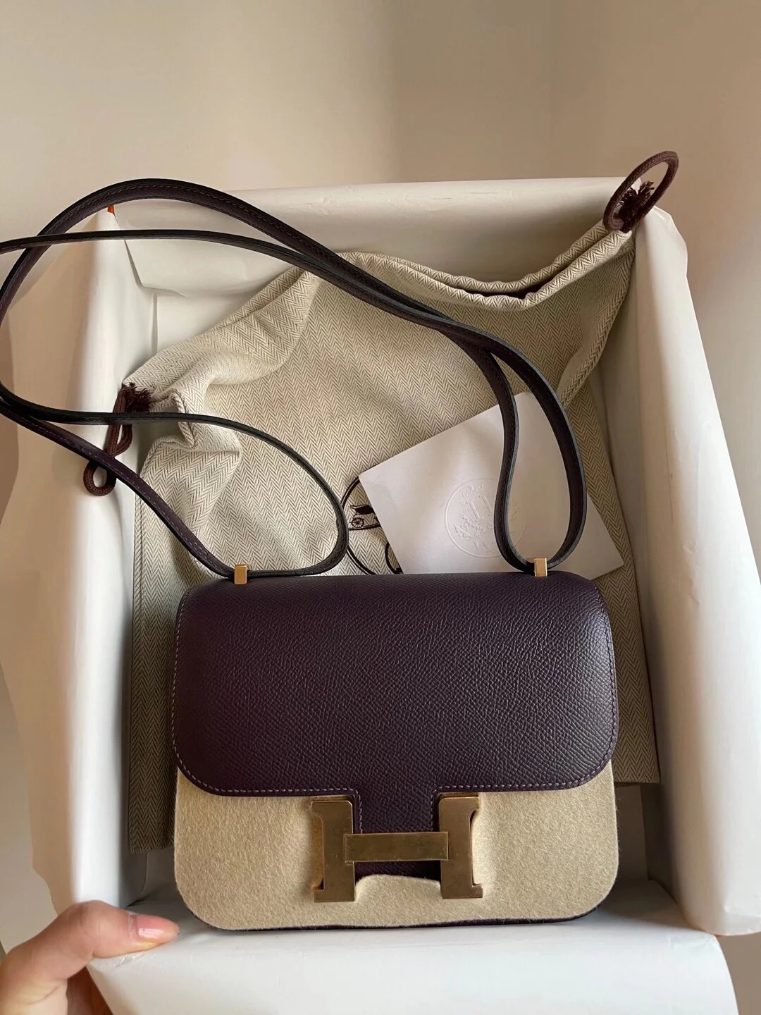 Hermes Constance 19 Epsom Mini Grape Purple Gold Buckle