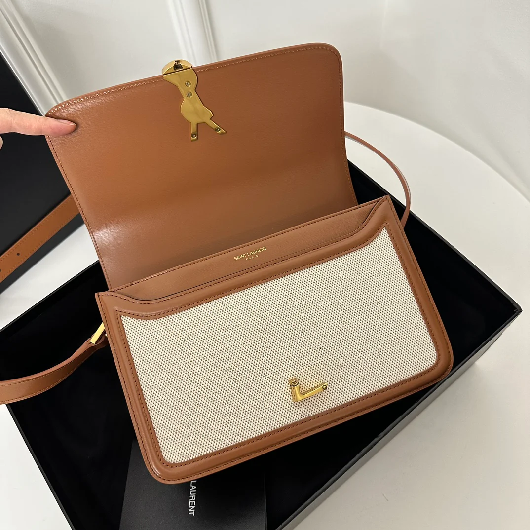 Сумка YSL Box Saint Laurent Tofu Bag - Большая - Хлопок, лен, бежевый