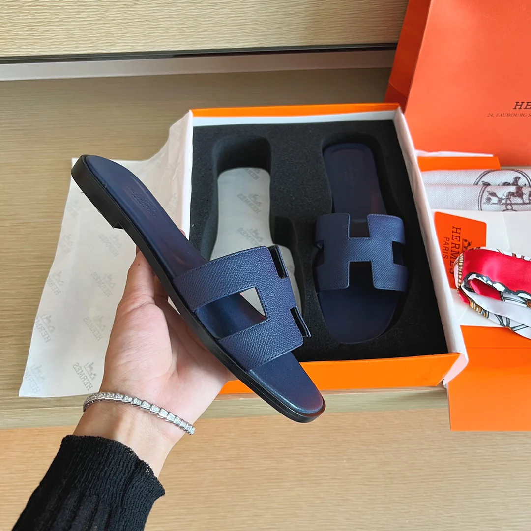 Тапочки Hermes H на плоской подошве - серия с принтом пальмовых листьев - подошва с полным покрытием - 2 шт.