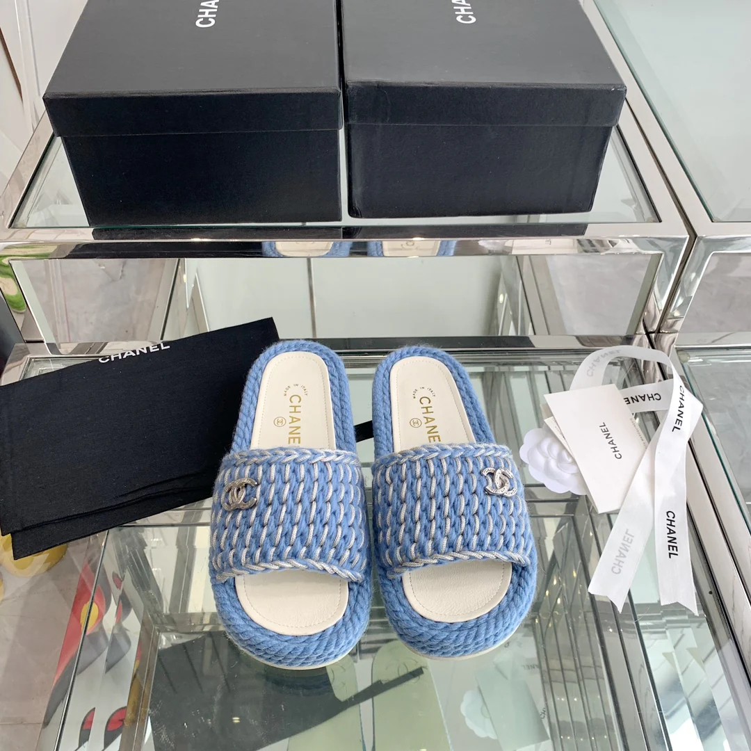 Chanel - Плетеные тапочки - Синие
