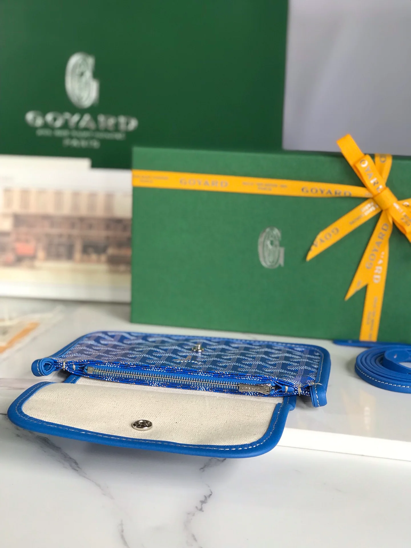 Плоская трехслойная сумка Goyard Plumet Series - синяя