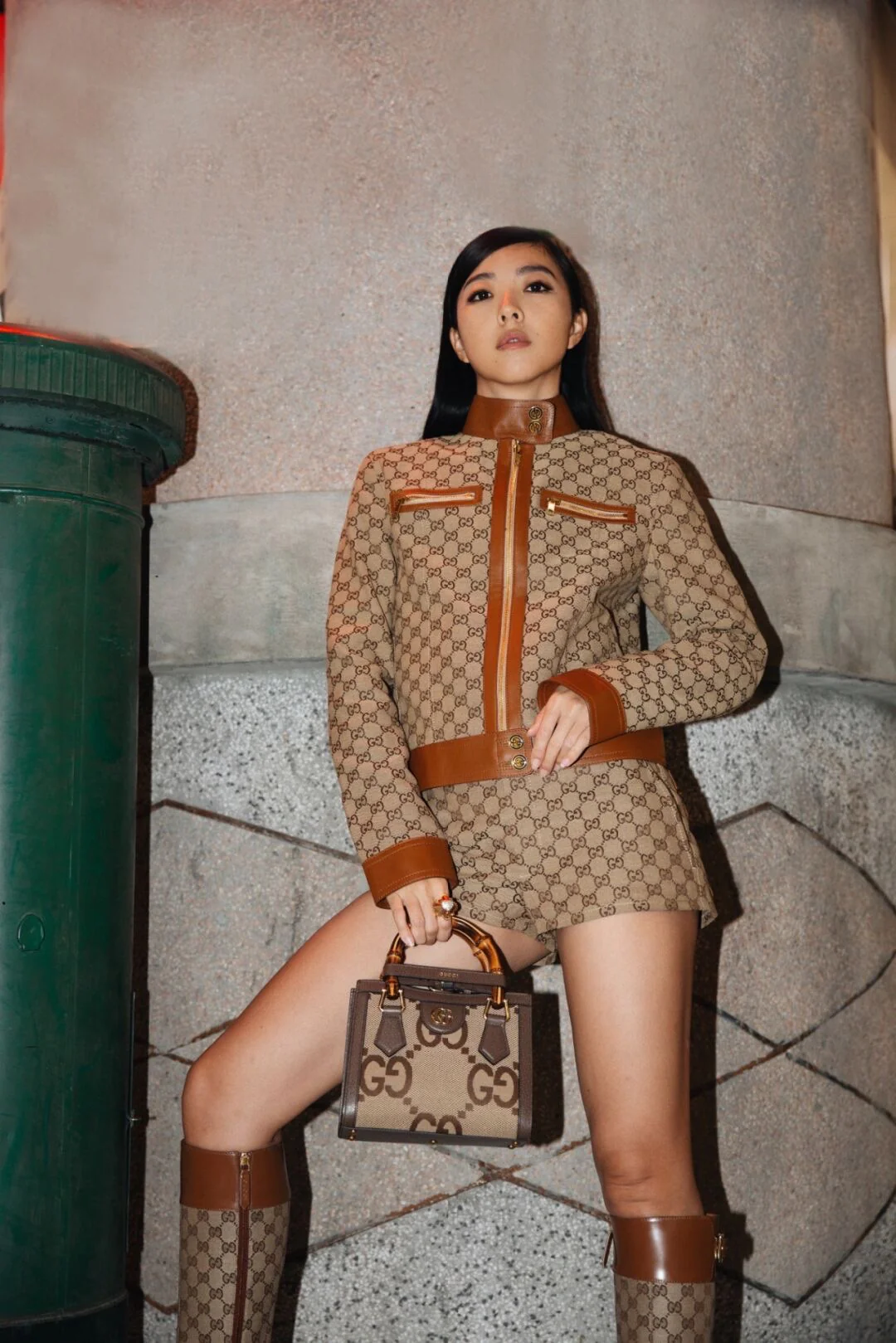 Оригинальная кожаная бамбуковая сумка Gucci